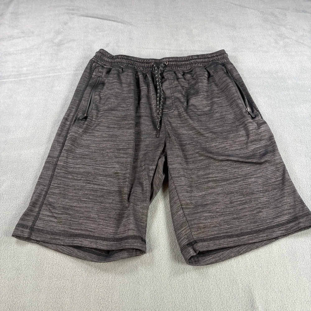 Burnside Mens Heather Black Space Dye Athletic Shorts BC9897 Size L Zipper Pocke